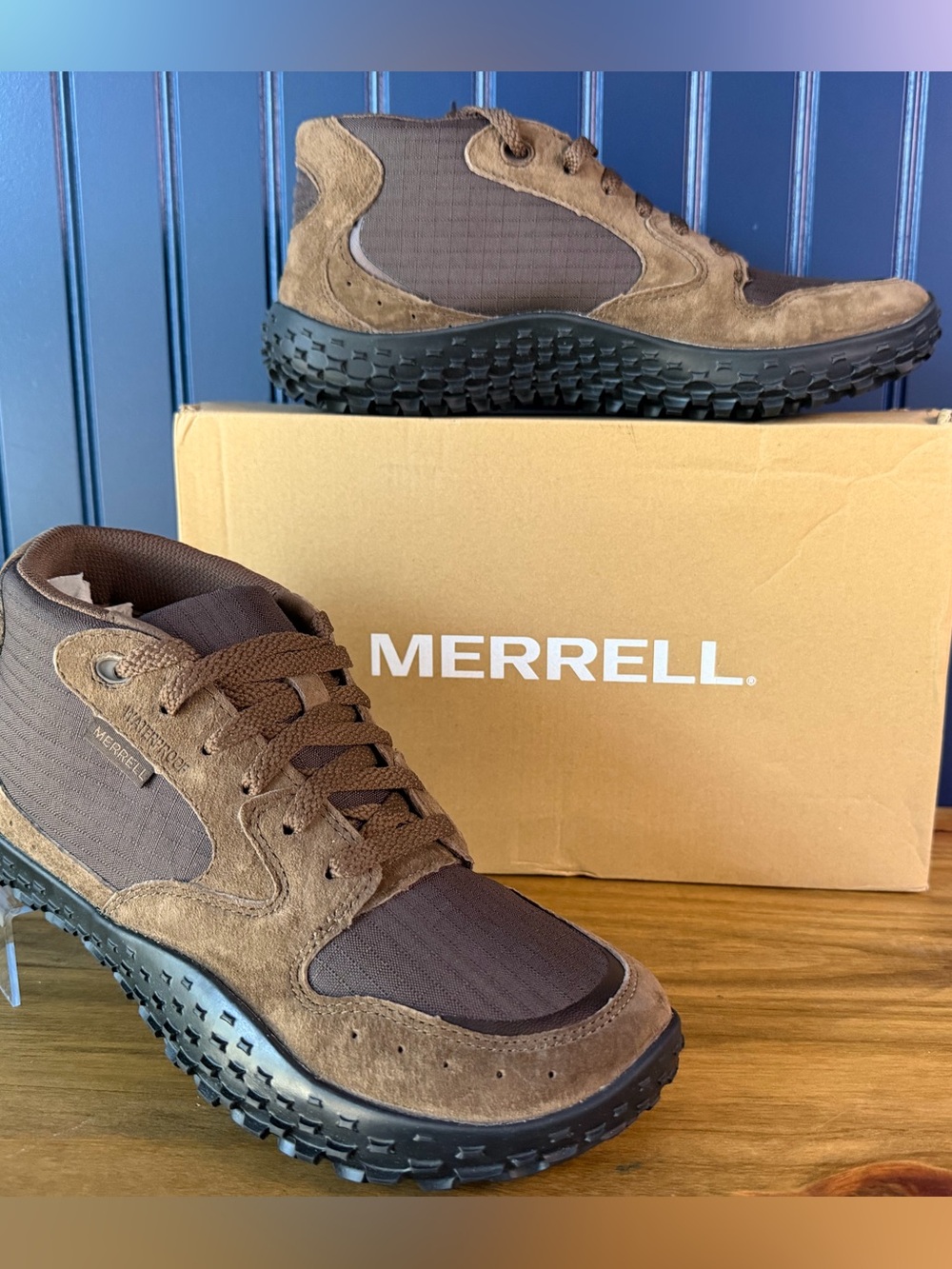 Merrell Wrapt Sneaker Mid Waterproof Coffee Men’s 7.5 Barefoot NIB